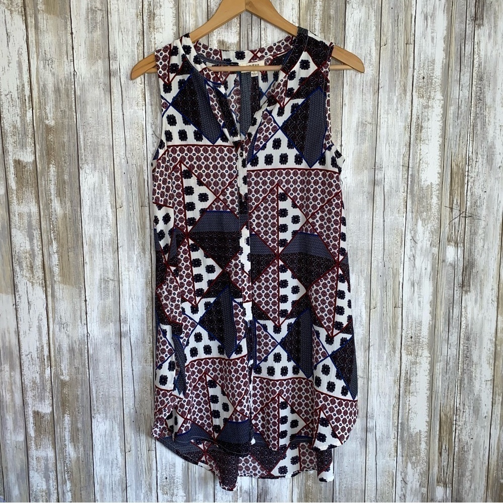 Umgee Mixed Pint Sleeveless Button Down Tunic